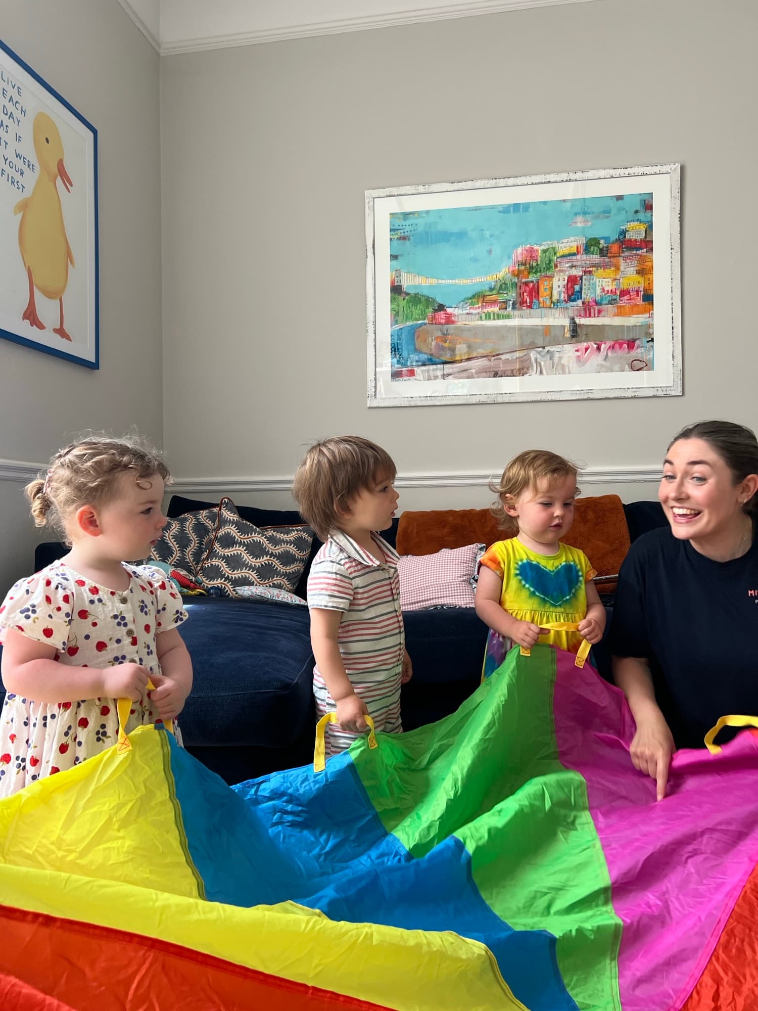 Parachute play with smiling faces